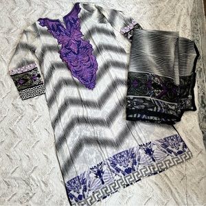 Pakistani Indian Lawn Two Piece Embroidered Shalwar Kameez Dupatta Shirt